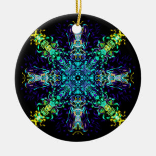 Green Teal Psychedelic Bohemian Mandala Ceramic Ornament