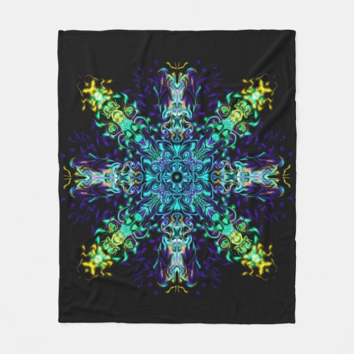 Green Teal Psychedelic Bohemian Mandala Fleece Blanket