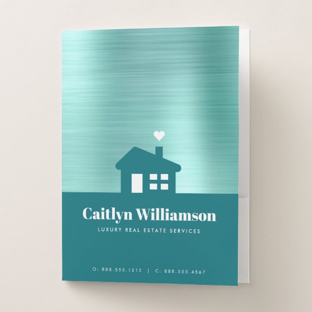 Green Teal Real Estate Broker House Professional  Pocket Folder (Front)