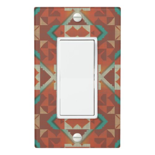 Green Teal Rust Orange Beige Brown Red Tribal Art Light Switch Cover