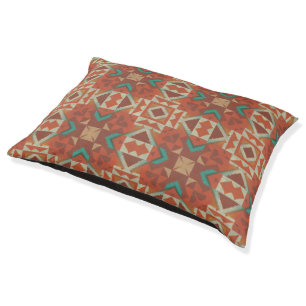 Green Teal Rust Orange Beige Brown Red Tribal Art Pet Bed