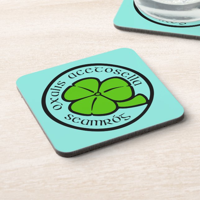 Green Teal Shamrock Saint Patrick's Day Floral Art Beverage Coaster (Left Side)