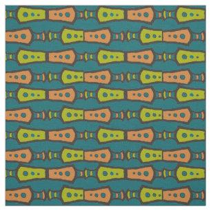Green Teal Tan Black Abstract Tribal Design Fabric