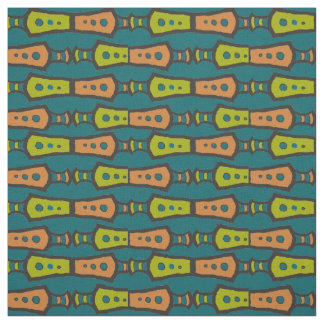 Green Teal Tan Black Abstract Tribal Design Fabric