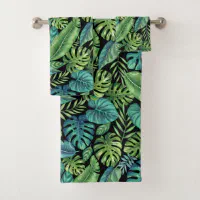 Sage Green Tropical Plant Monstera Pink Shower Curtain Bathroom Accessories  Set