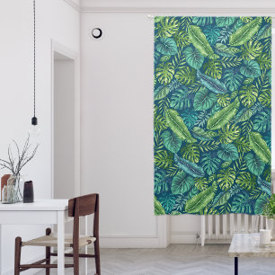 Green & Teal Tropical Palm Banana Monstera Leaves Blackout Curtains
