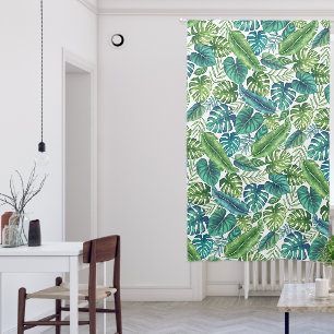 Green & Teal Tropical Palm Banana Monstera Leaves  Blackout Curtains
