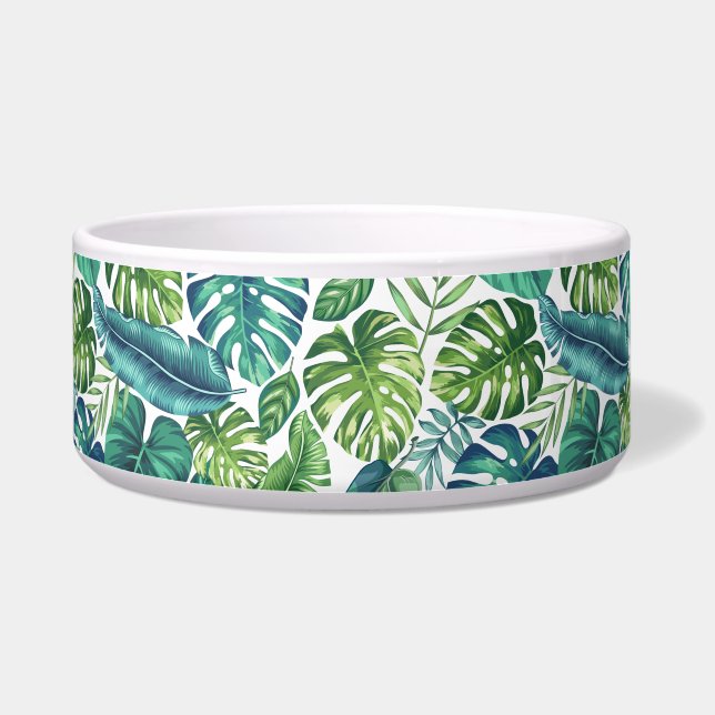 Green & Teal Tropical Palm Banana Monstera Leaves Bowl (Left)