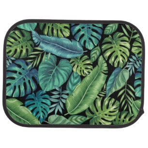 Green & Teal Tropical Palm Banana Monstera Leaves Car Floor Mat