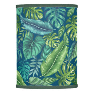Green & Teal Tropical Palm Banana Monstera Leaves Lamp Shade