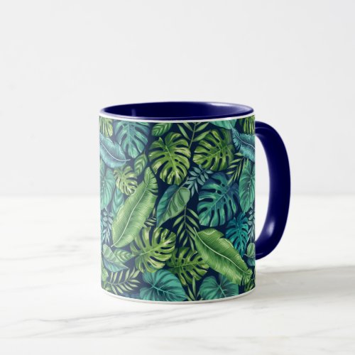 Green  Teal Tropical Palm Banana Monstera Leaves Mug