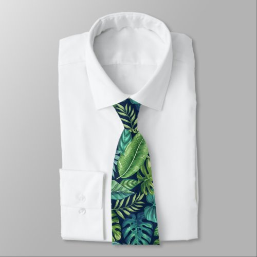 Green  Teal Tropical Palm Banana Monstera Leaves Neck Tie