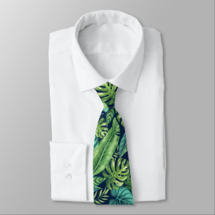 Green & Teal Tropical Palm Banana Monstera Leaves  Neck Tie