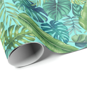 Green & Teal Tropical Palm Banana Monstera Leaves Wrapping Paper