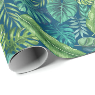 Green & Teal Tropical Palm Banana Monstera Leaves  Wrapping Paper