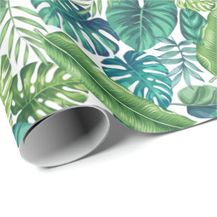 Green & Teal Tropical Palm Banana Monstera Leaves Wrapping Paper