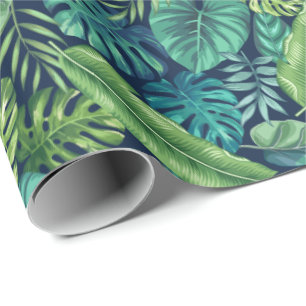 Green & Teal Tropical Palm Banana Monstera Leaves  Wrapping Paper