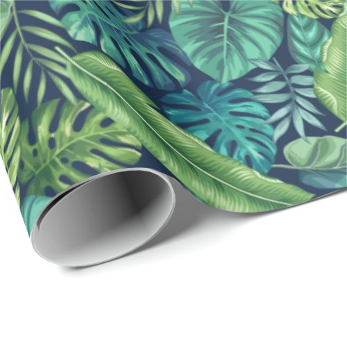 Green  Teal Tropical Palm Banana Monstera Leaves  Wrapping Paper