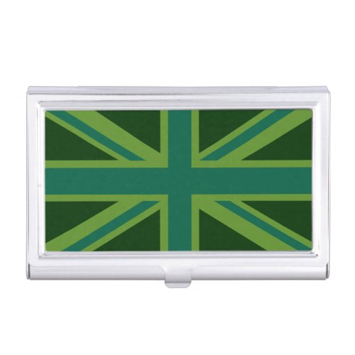 Green Teal Union Jack Flag Style Background Business Card Holder