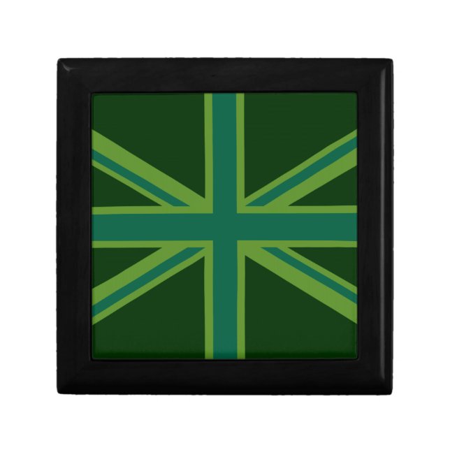 Green Teal Union Jack Flag Style Background Jewelry Box (Front)