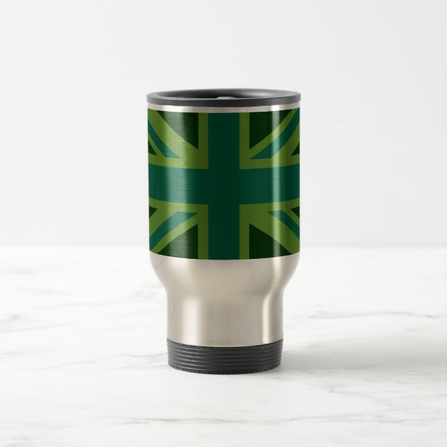 Green Teal Union Jack Flag Style Background Travel Mug (Center)