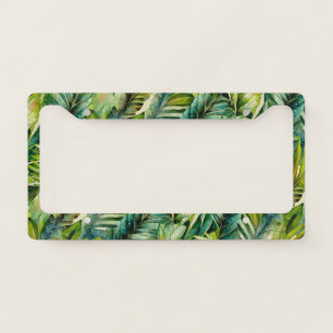 Green & Teal Watercolor Tropical Palm Leaves License Plate Frame