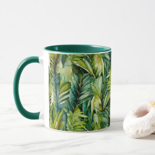 Green & Teal Watercolor Tropical Palm Leaves Mug