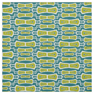 Green Teal White Abstract Tribal Design Fabric