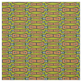 Green Teal White Black Abstract Tribal Design Fabric