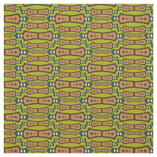 Green Teal White Black Abstract Tribal Design Fabric