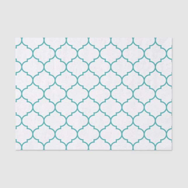 green,teal,white,morrocan,quatrefoil,pattern,trend tissue paper (Front)