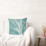 Green Teal White Tree Branches Throw Pillow
