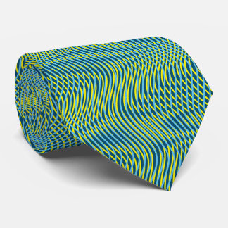Green Teal Yellow Abstract Trippy Wavy Psychedelic Neck Tie