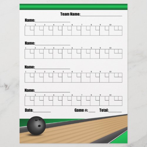 Green Team Bowling Score Sheets Flyer