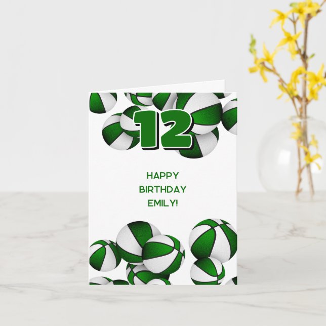 green team colors basketballs kids birthday card (Yellow Flower)