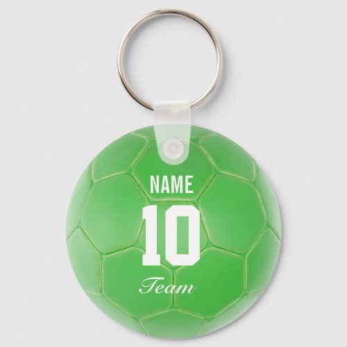 Green Team Soccer Ball Personalized Name Keychain