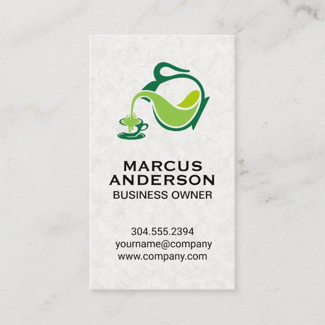 Green Teapot Pour | Japanese Paper Texture Business Card (Front)