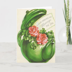 Green Teapot Rose Shamrock St Patrick's Day Card