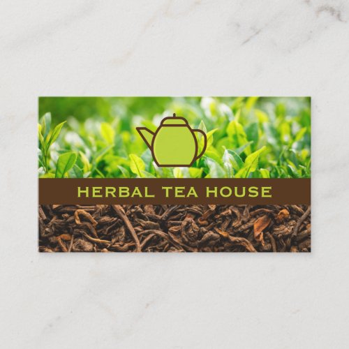 Green Teapot  Tea Plants and Dried Tea Business Card