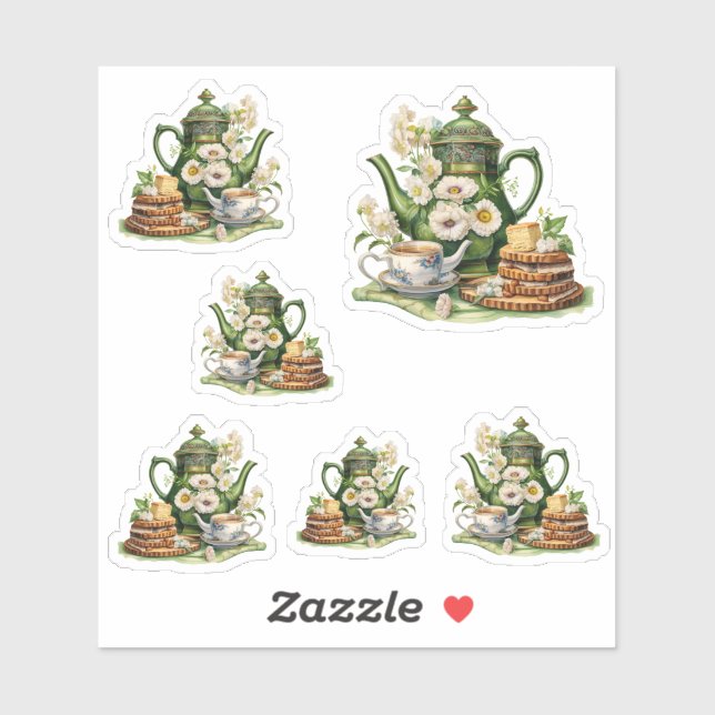 Green teapots sticker (Sheet)