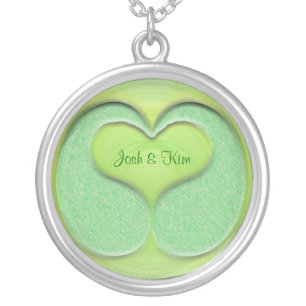 Green Teardrop Heart Art Romance Template Silver Plated Necklace