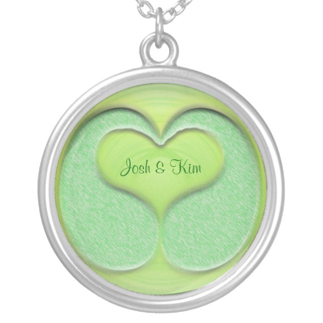 Green Teardrop Heart Art Romance Template Silver Plated Necklace (Front)