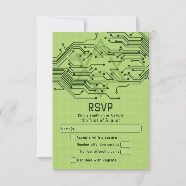 Green Tech Computer Circuit Board Bar Mitzvah RSVP Card (Front)