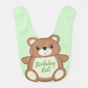 Green Teddy Bear Birthday Party Baby Bib