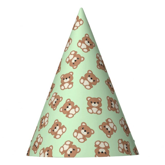 Green Teddy Bear Birthday Party Party Hat (Front)