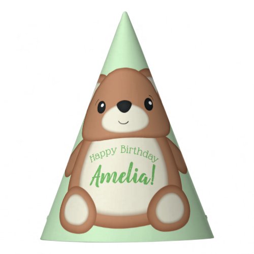 Green Teddy Bear Birthday Party Party Hat