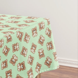 Green Teddy Bear Birthday Party Tablecloth