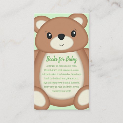 Green Teddy Bear Book Request Enclosure Card