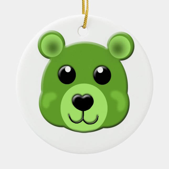 green teddy bear face ceramic ornament (Front)
