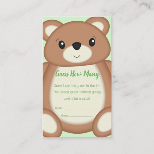 Green Teddy Bear Guessing Game Enclosure Card